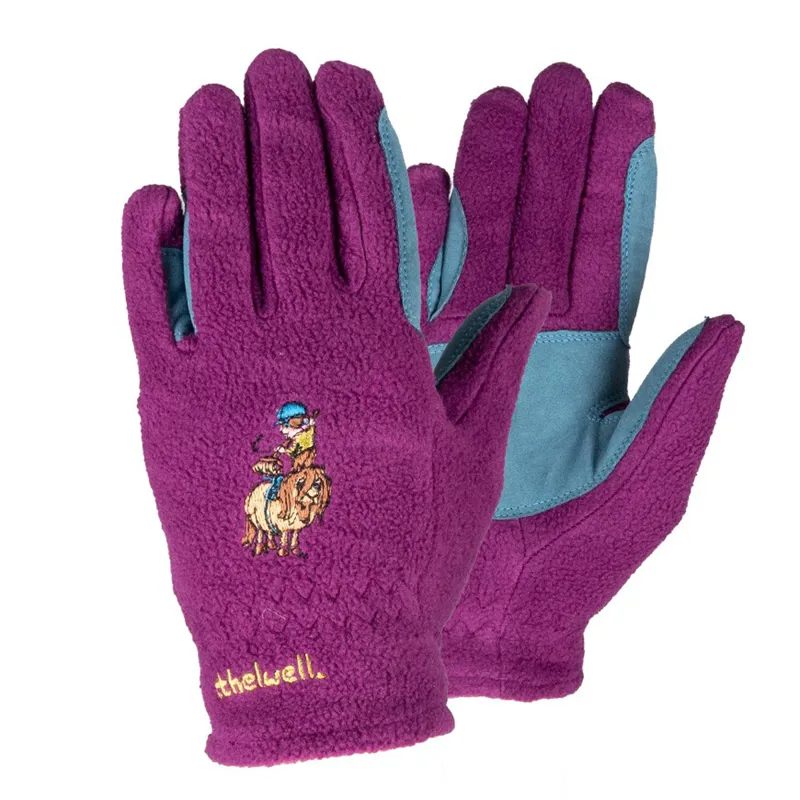 Hy Equestrian Thelwell Collection Pony Friends Fleece Riding Gloves - Imperial Purple/Pacific Blue